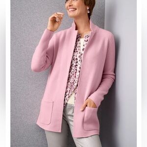 Talbots Merino Wool Open Sweater Blazer Pink Pockets Size Large EUC